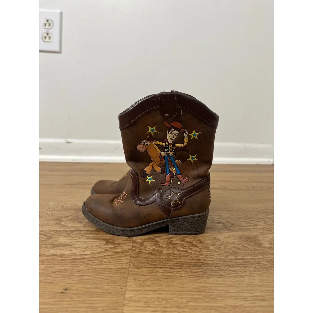 Disney Pixar Toy Story Woody Western Boots Toddler Size 8 Brown Bullseye Zip Up